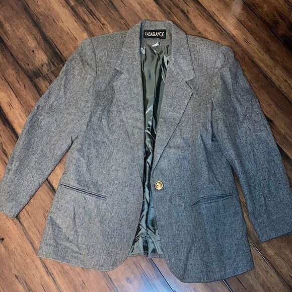 Vintage Casablanca Size 12 Gray 100% Pure Wool Blazer - Picture 1 of 4